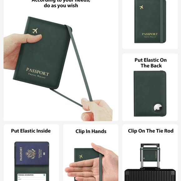 Leather Passport Holder for Men Green - Picture 4 of 7